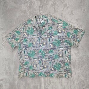 Paradise Style Hawaiian Shirt Men 3XL Gray Fishing Mahi Mahi Tropical Cotton Vtg